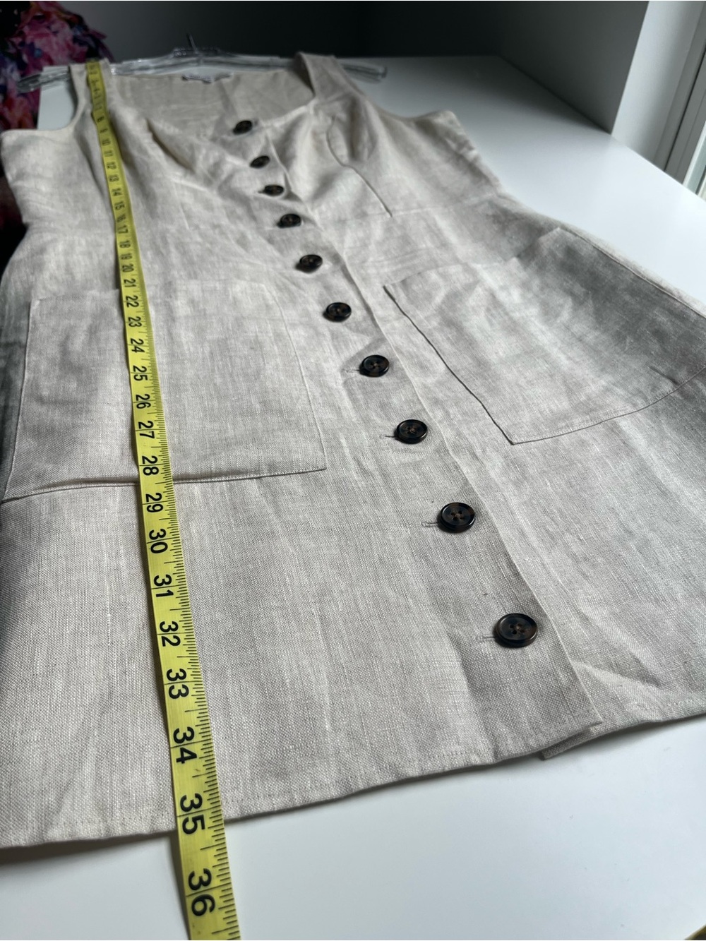 Reformation Jill Mini Dress 100% Linen Sleeveless Button Down 10 Beige - Picture 10 of 10